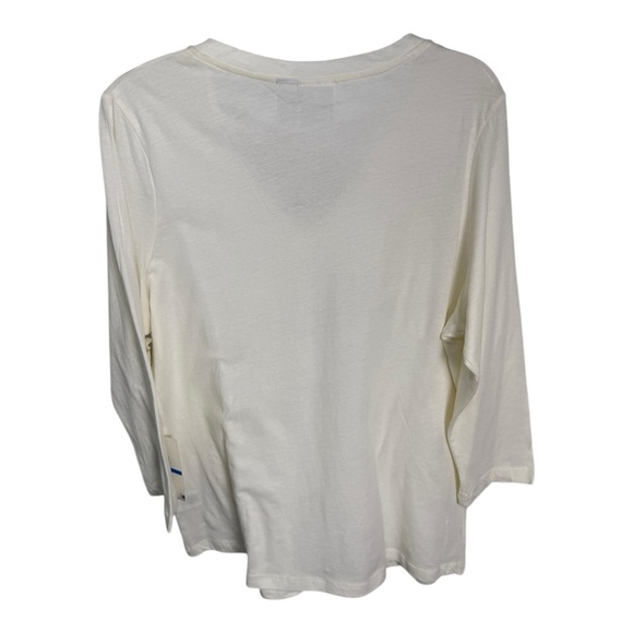 Caribbean Joe Cream V-Neck Top with Silver Holiday Palm Tree Design Size XL - Picture 7 of 9